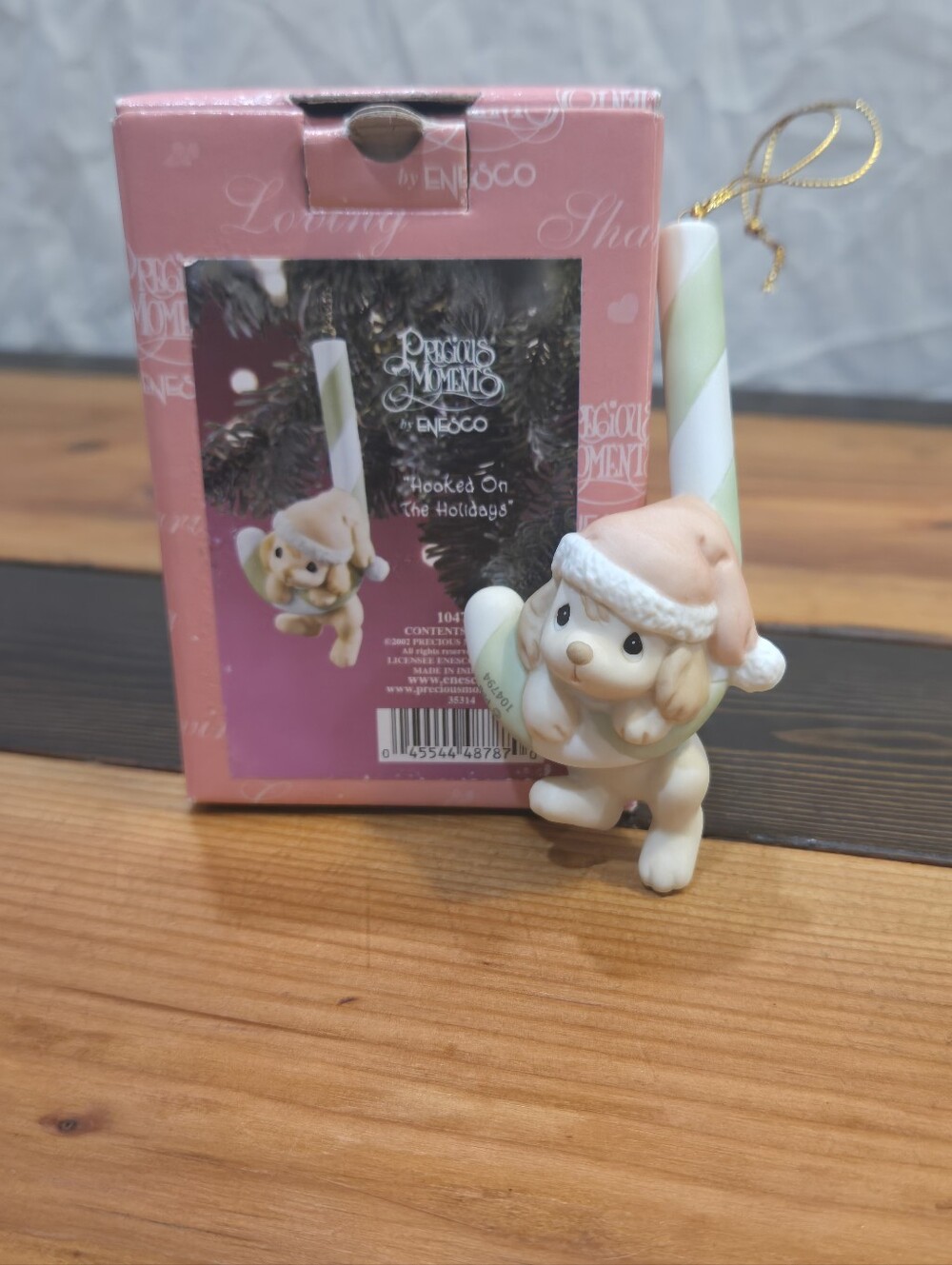 Precious Moments Enesco Cream & Pink Puppy Candy Cane Ornament